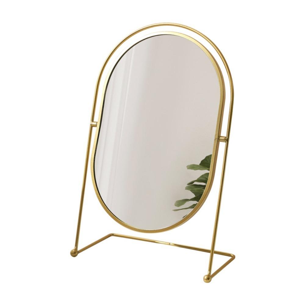 Iron Art Nordic Makeup Mirror 360° Rotatable Oval Desktop Stand Mirror Decoration High Definition Vanity Mirror Makeup Tools