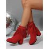 Rivet Suede Plus Size High Heeled Fashion Boots 2025 Winter New Fringed Boots for Women