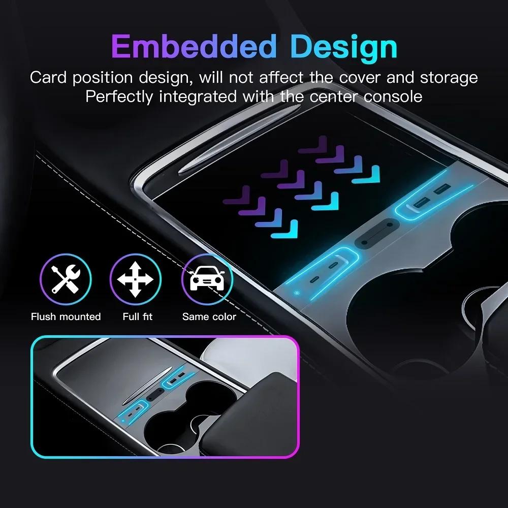 For Tesla Model 3 Y 2025 2025 2025 USB Shunt Hub 27W Fast Charging Docking Station Light Center Console 4 Hole Car Accessories