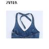 Zaprha 2025 New Neck Collar Backless Denim Jumpsuit Women Small Wide Leg Shorts 4365084