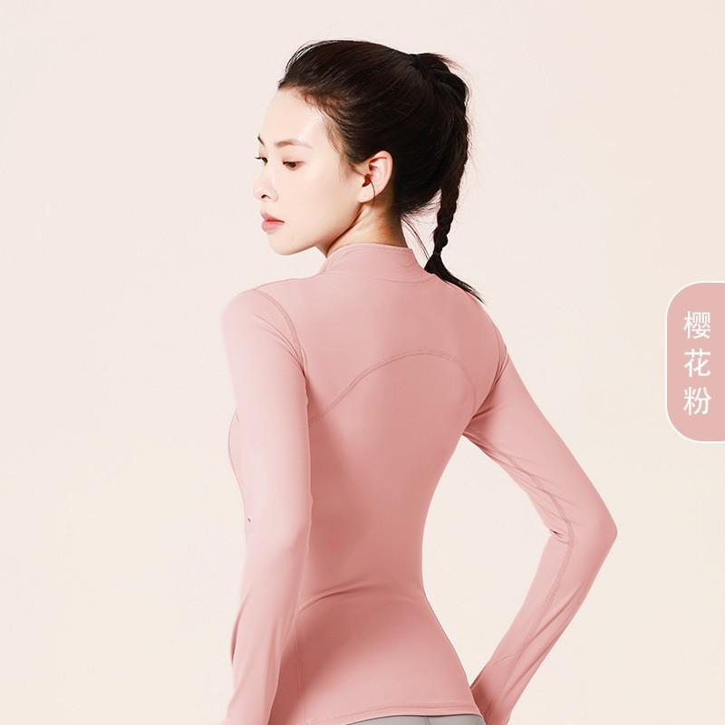 Womens Slim Fit Long Sleeve Running Jacket Breathable Gym Top With Stand Collar Yoga Fitness Workout