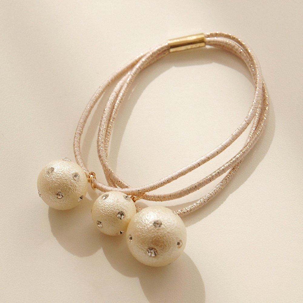 Jlauren Cream Pearl Cubic Ball Hair Tie H0868