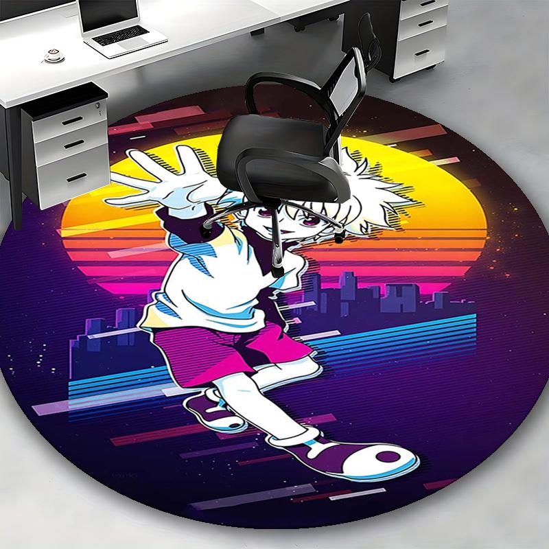1pc Anime Cartoon Design Round Carpet - Office Chair Mat, Non-Slip Rug for Home Decor, Living Room, Bedroom, Game Room & Dormitory, Suitable for All S