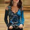 Spring V Neck T Shirt With Lace And Flower Print For Elegant Office Wear