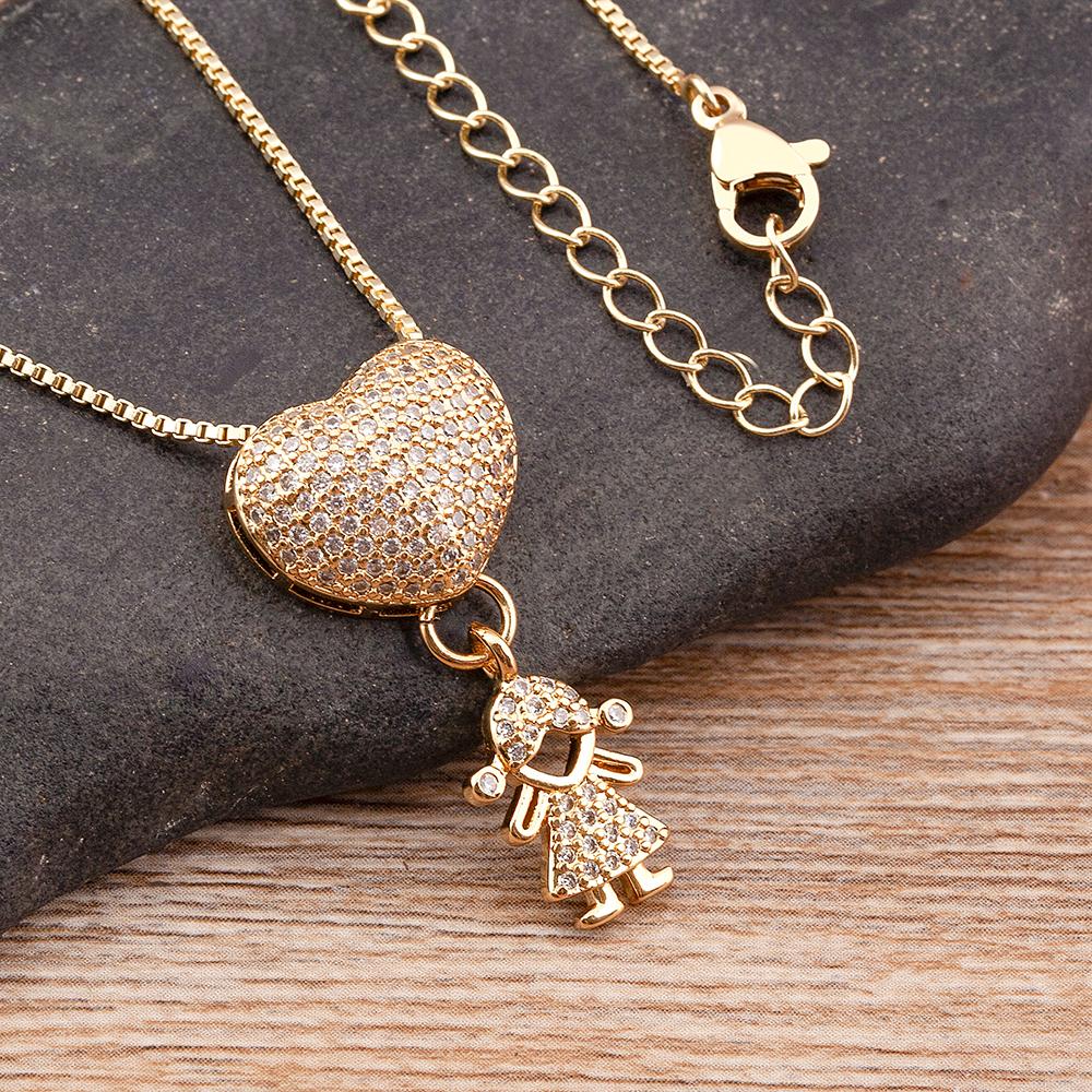 

Nidin Fashion Pave Shiny Crystal Zircon Heart Shape Boy Girl Copper Pendant Necklaces For Women Family Son/Daughter Jewelry Gift