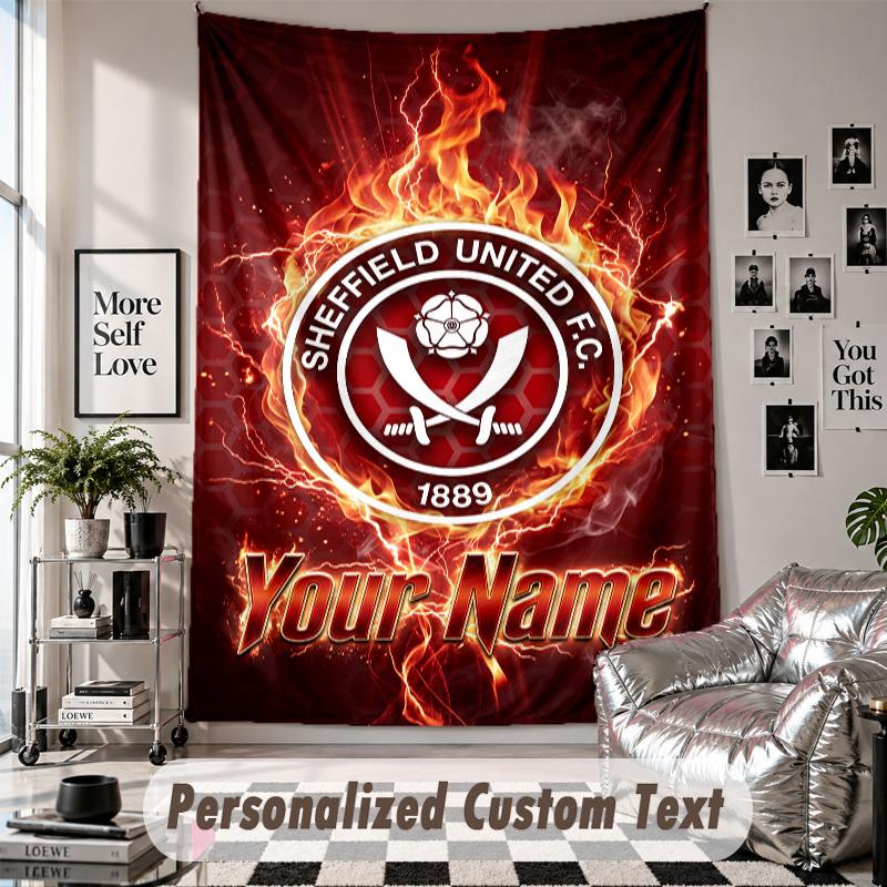 Wall Hanging Tapestry With Custom Name & Text, Sheffield United FC Decorative Tapestry For Bedroom