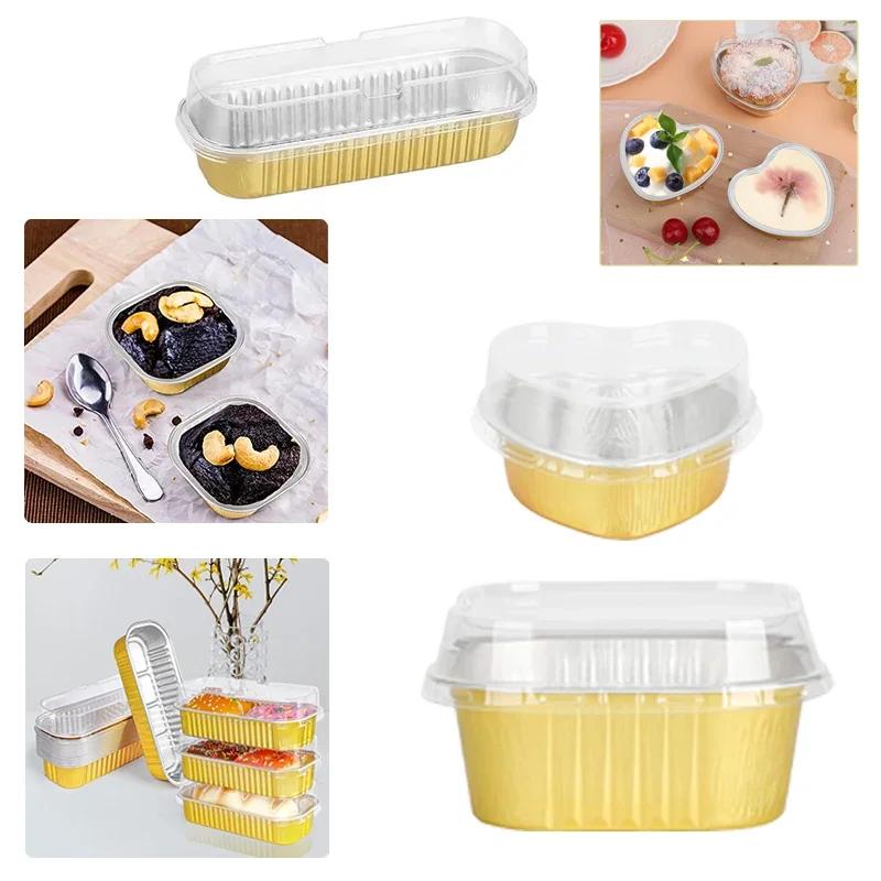 Mini Cake Pans with Lids Aluminum Foil Baking Cups Disposable Paper Cups Kitchen Brownie Pudding Dessert Muffin Cup Holders