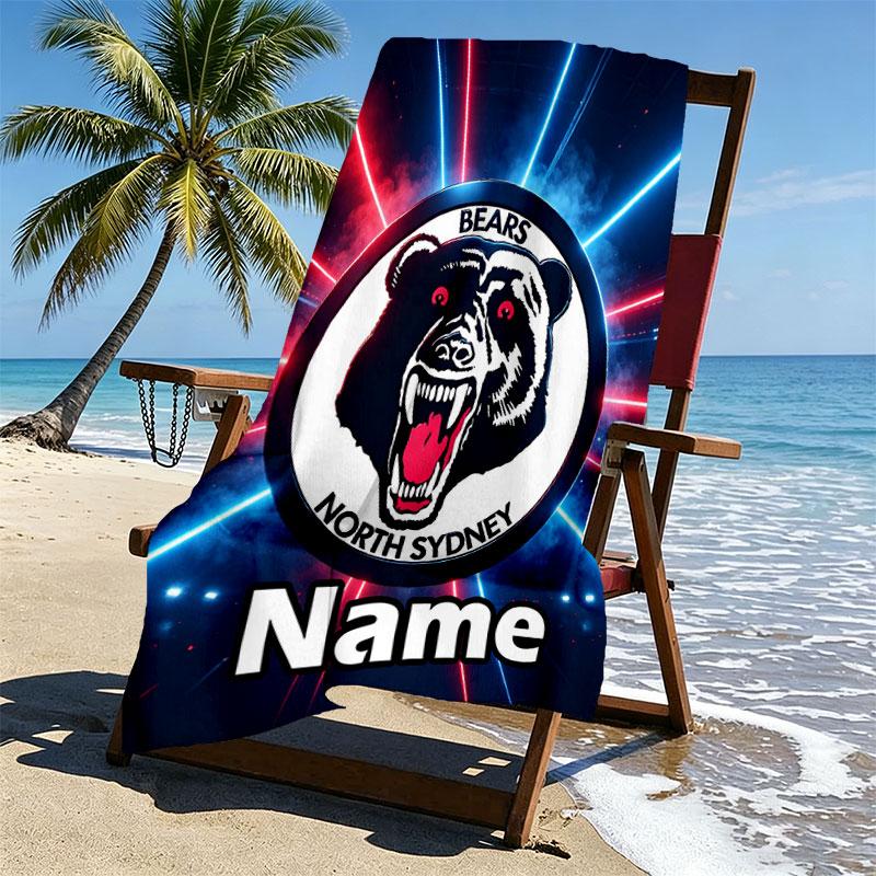 Custom Name Personalized North Sydney Bears Print Beach Towel, for Trip Camping Beach Party Home Decor, Birthday Gift for Family & Friends