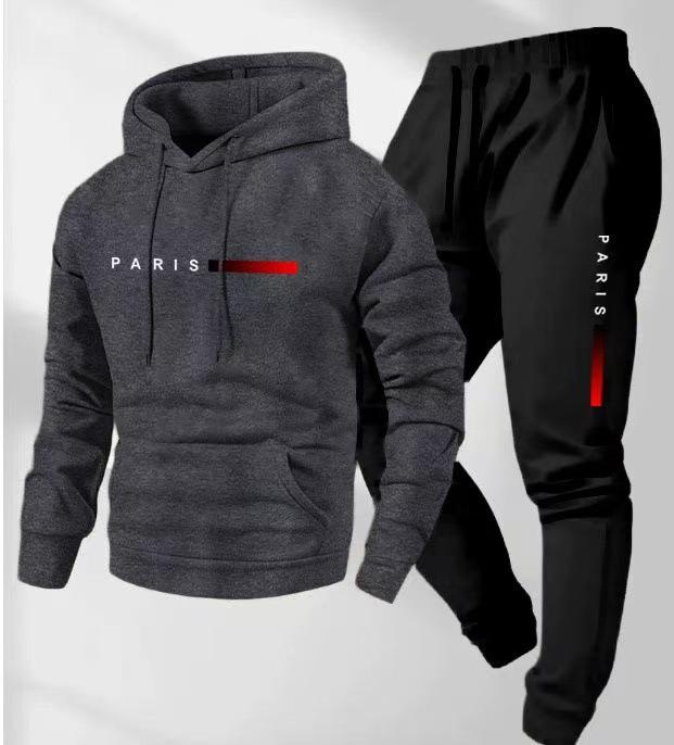 2025 Men's Pullover Hoodie and Jogger Set with Printed Logo