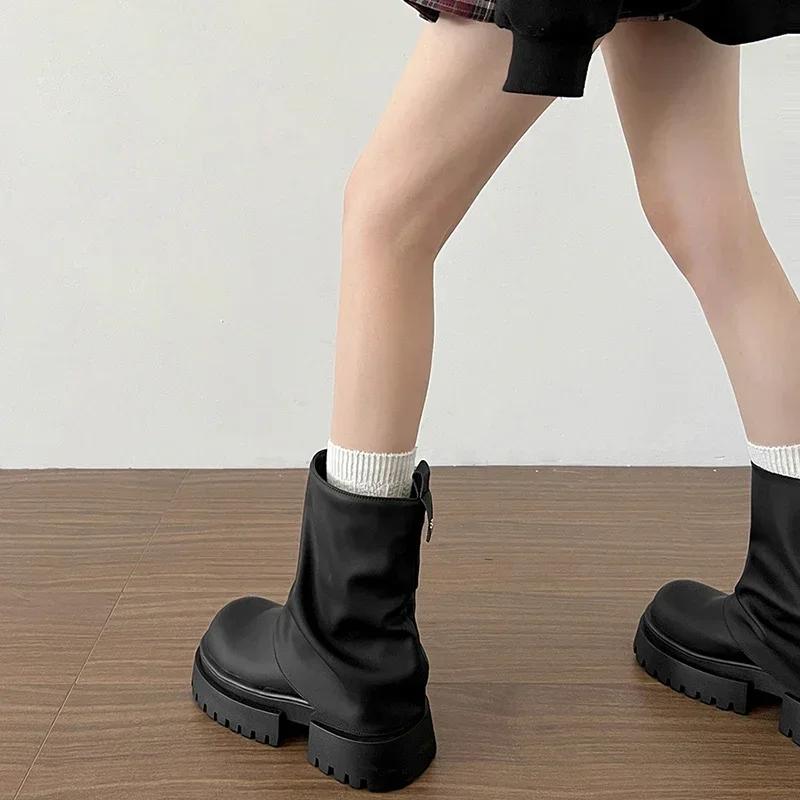 Punk Style Women Motorcycle Knee-High Boots Fashion Thick Heel Shoes Autumn Winter Non Slip Women's Knight Long Booties