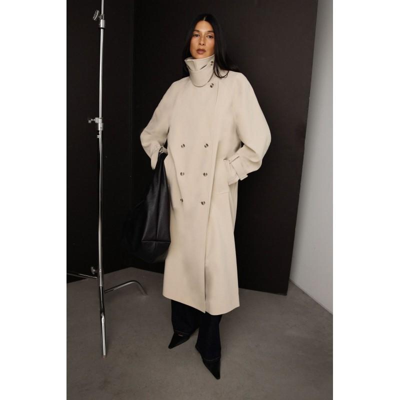 Doppelreihiger Trenchcoat für Damen mit Stehkragen, Taillengürtel, lockerer Passform, langer Länge, übergroße Oberbekleidung in einfarbigen Farben