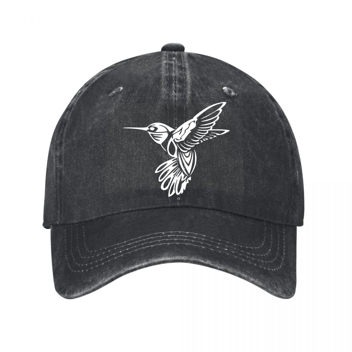 Hummingbird Embroidered Black Suede Baseball Cap Washed Baseball Cap Adjustable