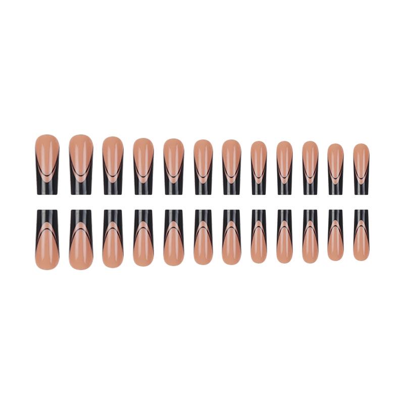 Chic Black French Water Pipe False Nails Set - 24 Pieces Spicy Girl Style