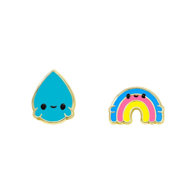 Silver Post Rainbow Stud Earrings, Cute Cartoon Small Size Dopamine Style, Minimalist Creative Sweet Earrings Jewelry for Women Girls