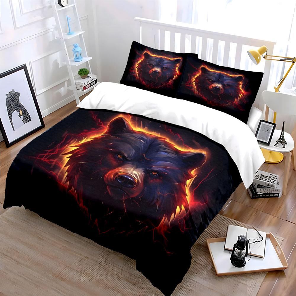 Fiery glowing bear face. Bedding sets Duvet cover sets Duvet covers Pillowcases(1*Duvet Cover 2*Pillowcases without duvet insert)