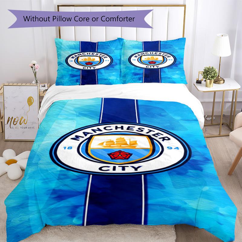 Sada povlaků na peřinu s potiskem Manchester City F.C. – obsahuje 1 povlak na peřinu a 2 odpovídající povlaky na polštář Dekorace do ložnice Vánoční dárky
