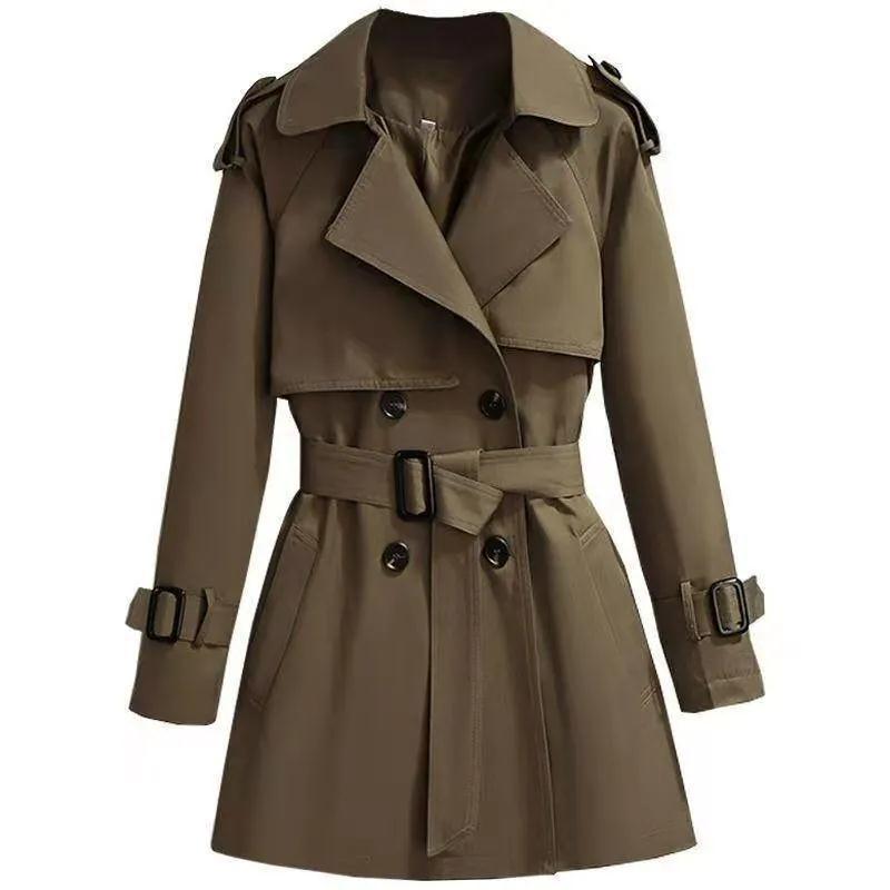 Petite Mid-Length Women's British-Style Trench Coat - Slimming Workwear for Spring & Autumn 2024