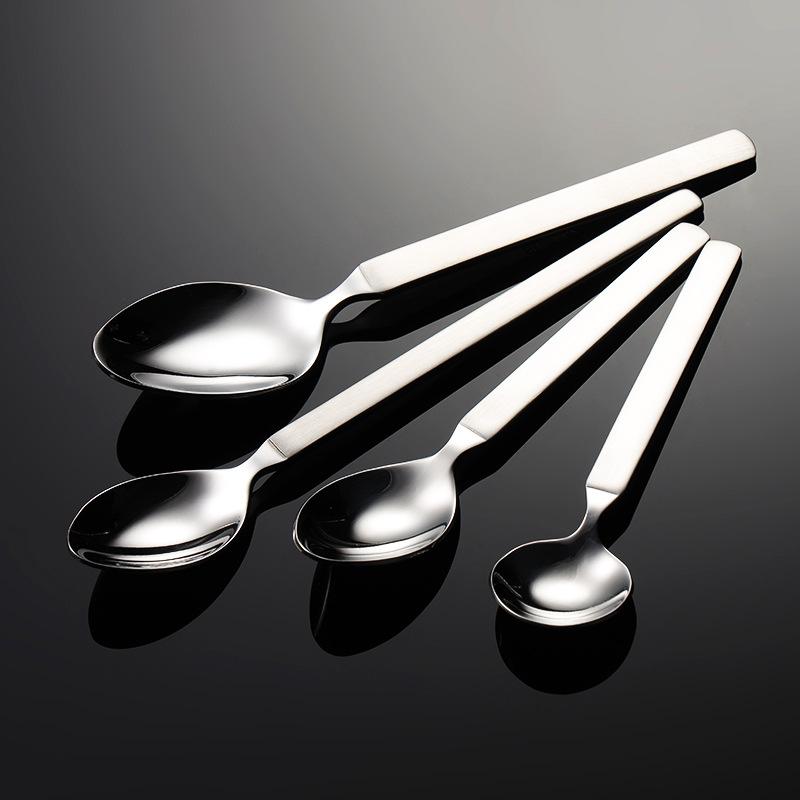 304 stainless steel western food spoon square handle sanded handle bright spoon head thick and heavy multi-specification hand throwing round edge