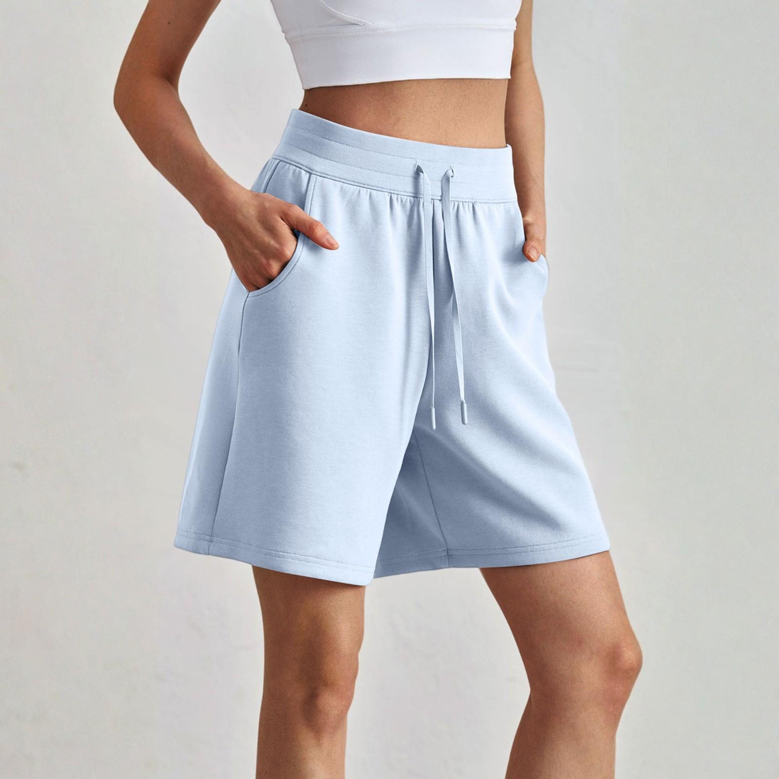 

Женские шорты-бермуды длинные свободные с карманами до колена для йоги, повседневной ходьбы, тренировочные шорты L