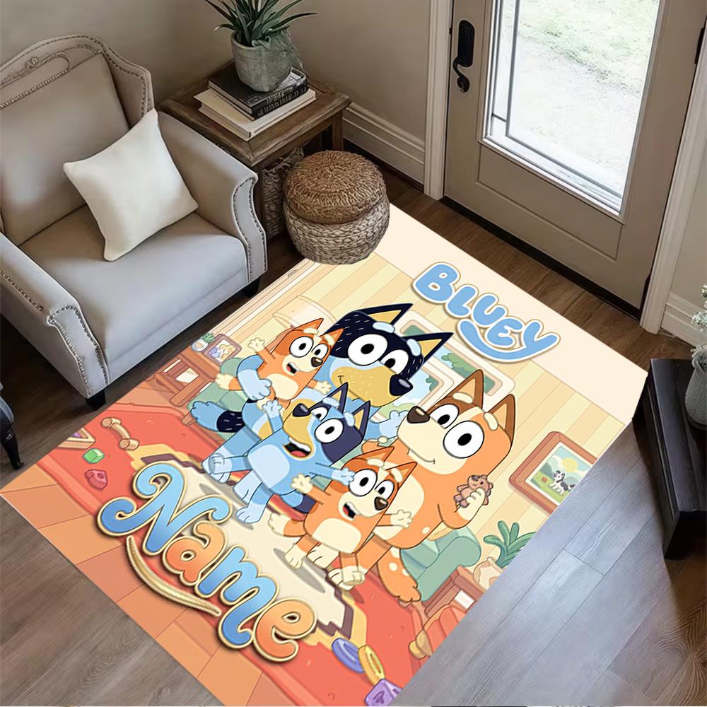 Bluey Family Adventure Customize Text Carpet Suitable for Living Rooms Study room Foyer Kitchen Anti-slip Rug Anime Office Decor