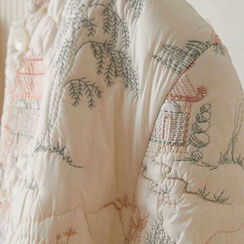 Vintage Chinesische Bestickte Baumwolljacke Damen Wintermantel Traditioneller Nationalstil Kleidung