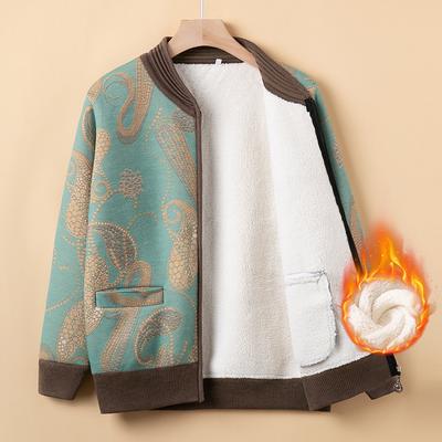 Grandma's Autumn and Winter Plus Velvet Thickened Sweater Jacket Middle-aged and Elderly Mothers' Winter Warm Cardigan Top