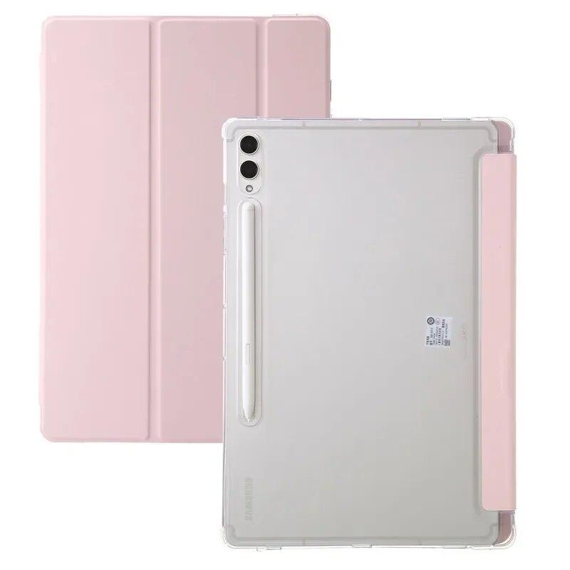 

Чехол для Samsung Tab S9 FE с держателем для ручек, тройной чехол из искусственной кожи, акриловая прозрачная задняя крышка, жесткий чехол для чехла Galaxy Tab S9 Fe 10,9 Tab S9 Fe(10.9 inch) розовый