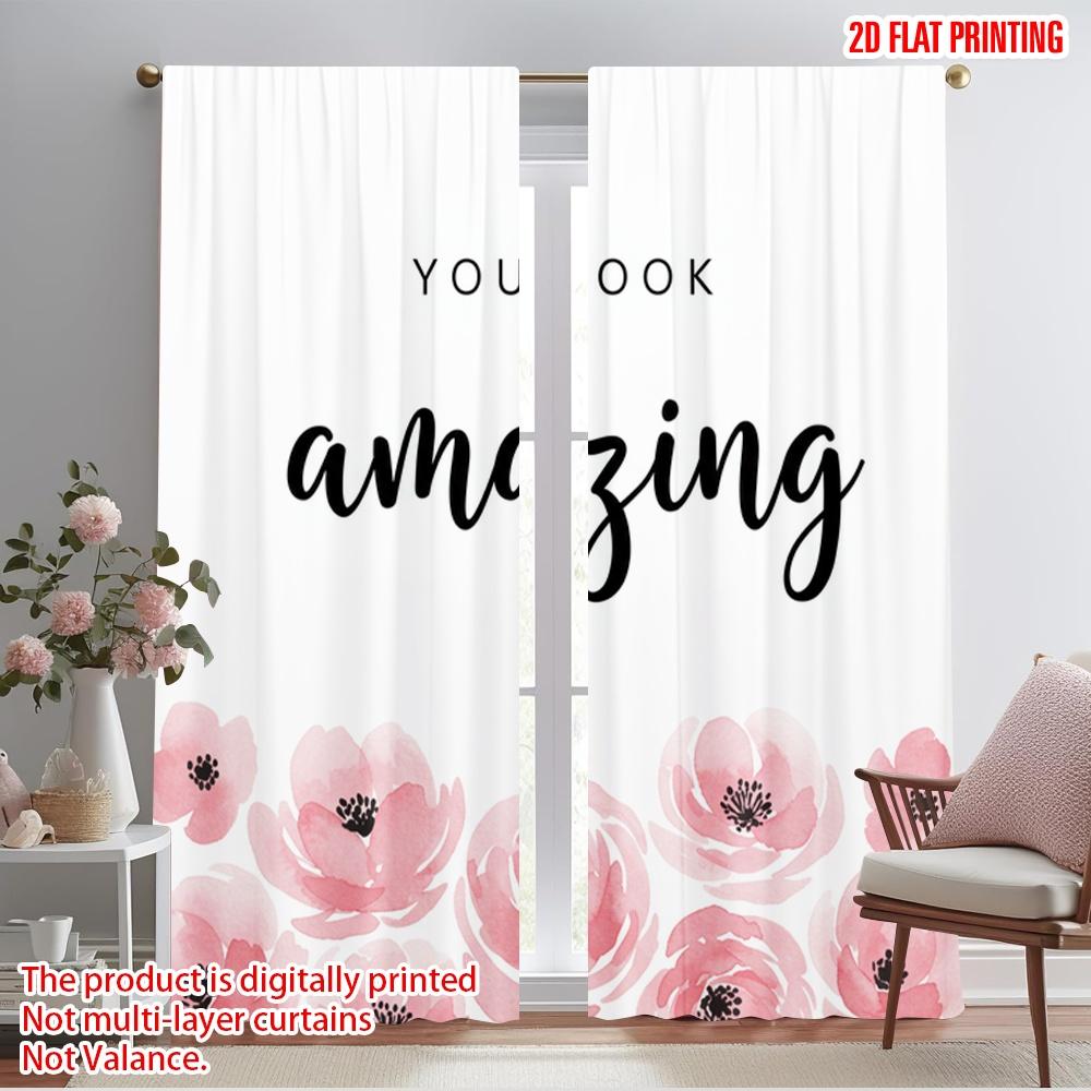 

2pcs 2D flat printing Window Curtains YOU LOOK AMAZING Floral Polyester Without Electricity Festive Curtains for Decorations 52.50×116.00 CM 2pcs