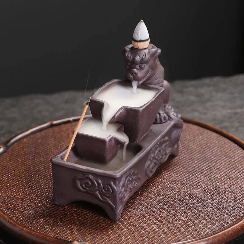 

1 шт., Счастливый Фэн-шуй Пи Яо Домашний Орнамент Дымовой Фонтан Подставка для Благовоний Глиняный Чайный Питомец Фиолетовый (Без благовоний)