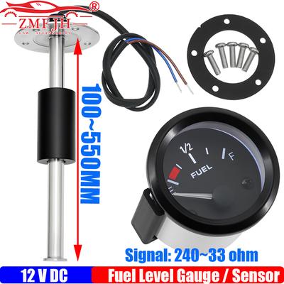 12V 52MM Fuel Level Gauge White LED 240-33ohm Fuel Level Sensor for Petrol Car Oil Tank Meter Indicator Sensor 100-500MM Optiona
