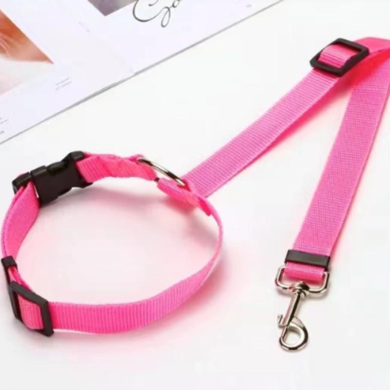 Solid Color Two-in-one Pet Car Seat Belt Nylon Lead Leash Backseat Safety Belt Adjustable Dogs Harness Collar Pet Accessories