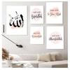 Muslim Poster Arabic Pink Floral Print Hanging Painting Modern Mosque Minimalist Quote Room Decor Islamic Wall Art Canvas Mural