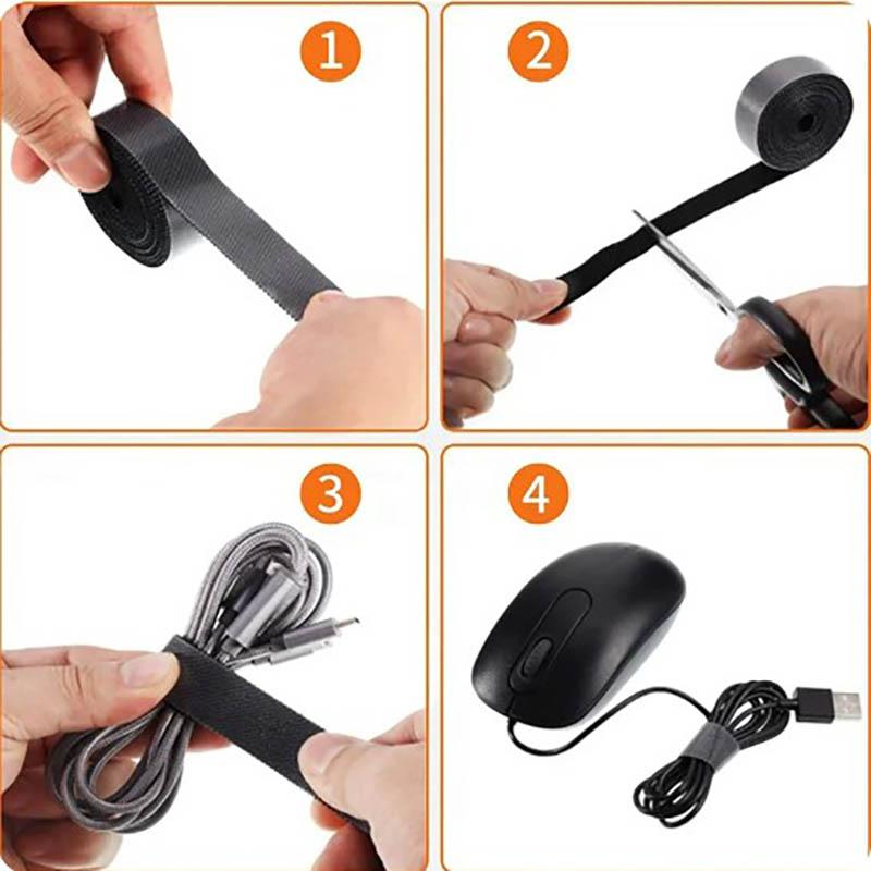 1 Rull Gjenbrukbart Festebånd Kabelbånd, Flerbruks Ledningsorganisator, Oppbevaring av Datamaskin- og TV-ledninger, Bånd for Datakabelhåndtering