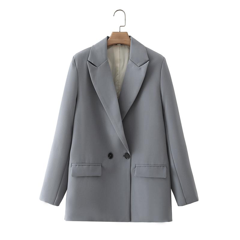 

Офисное женское однотонное пальто на заказ, винтажное пальто с зубчатым воротником и карманом, модное женское повседневное шикарное пальто, женский пиджак цвета хаки, пальто L серый