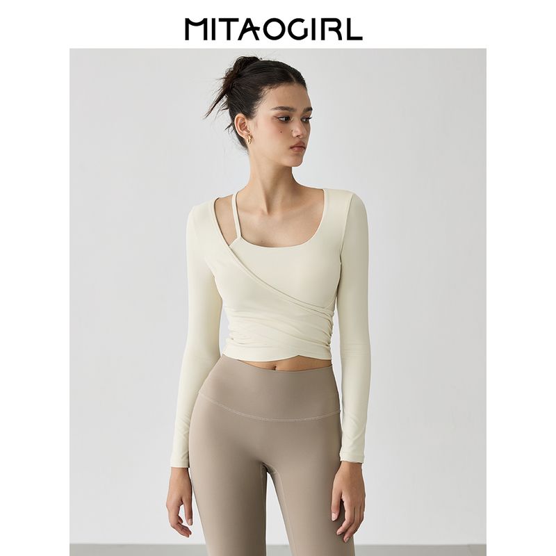 Mitaogirl Kendall With Chest Pad Yoga Clothes Top Women Slimming Running Sports T-shirt Professional Training Workout Clothes