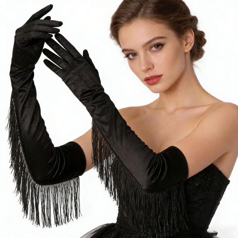 1 Paar Fransenhandschuhe Rollenspielhandschuhe Party Polyester Ballkleid Satin Lange Etikettehandschuhe