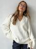 Women's Pullover Sweater with A V-neck and A Slit At The Bottom