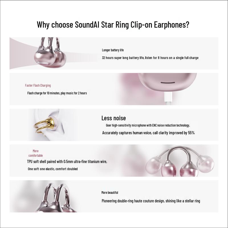 Star Ring AI Ear Clip Translator Earbuds