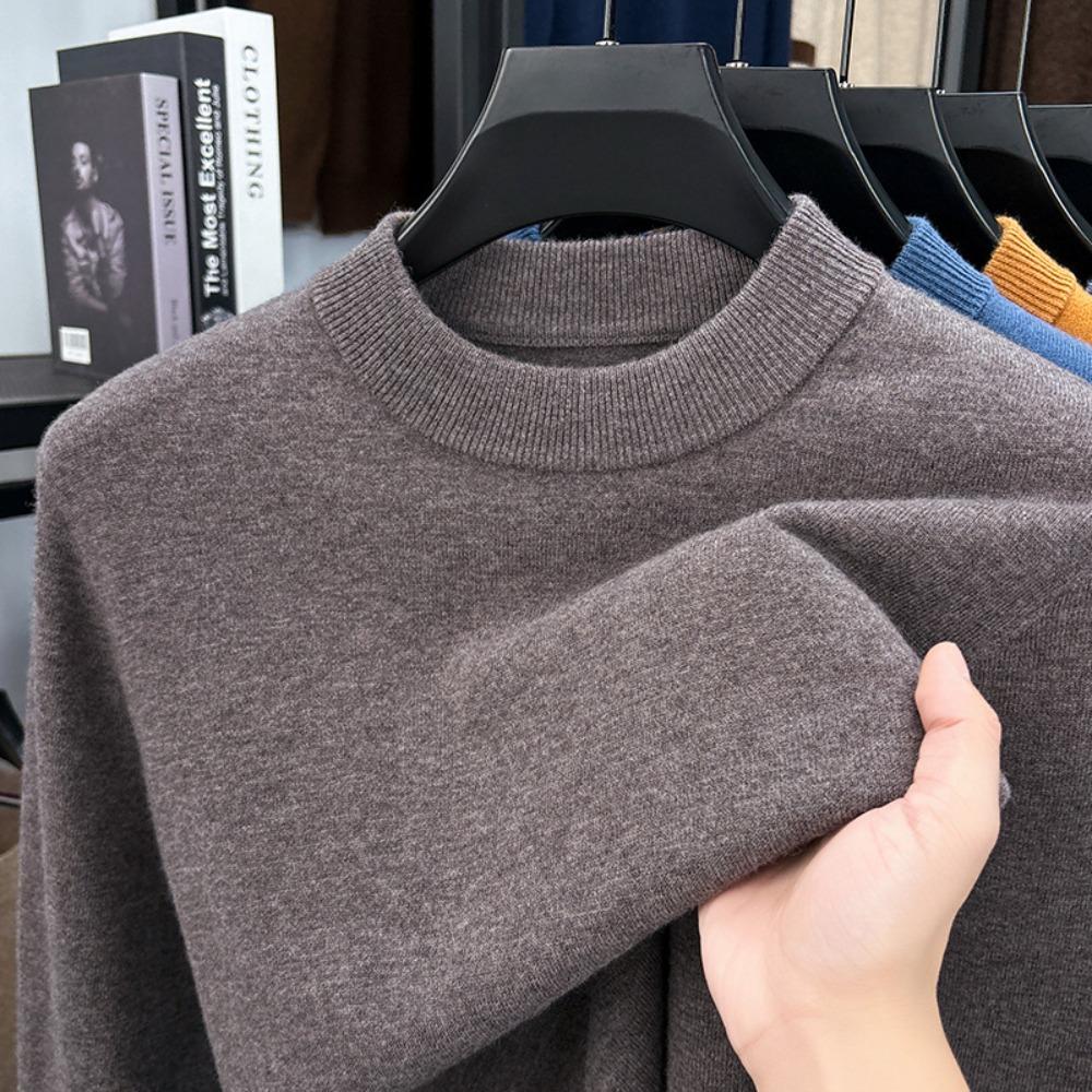 Men 100% Pure Wool Half Turtleneck Sweater, Warm Solid Knit Jumper for Autumn Winter Daily Wear