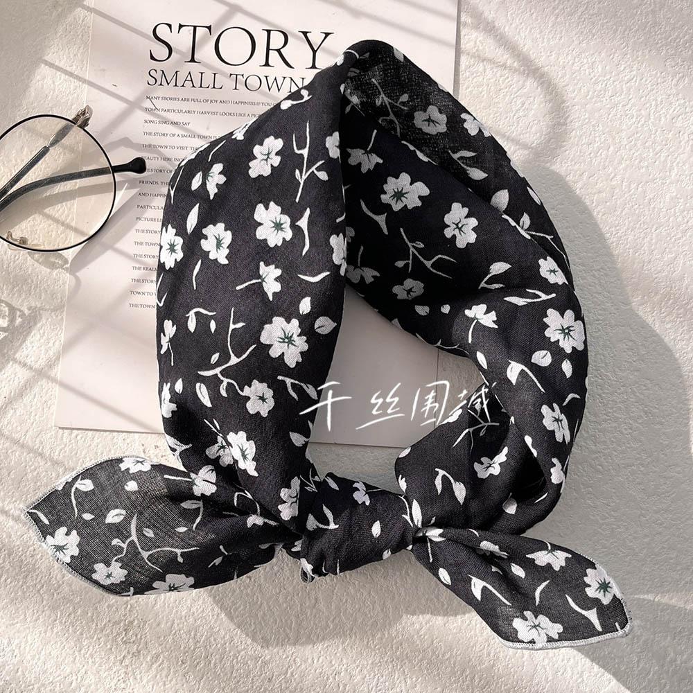 Silk Scarf Small Square Scarf Women'S Cotton And Linen Scarf Fresh Small Floral Encrypted Decorative Retro Headband Exquisite