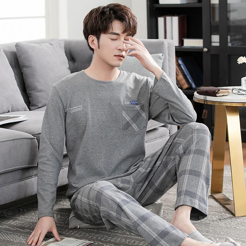 Men's pajamas spring and autumn pure cotton long-sleeved casual loungewear youth men's autumn thin cotton large-size suit