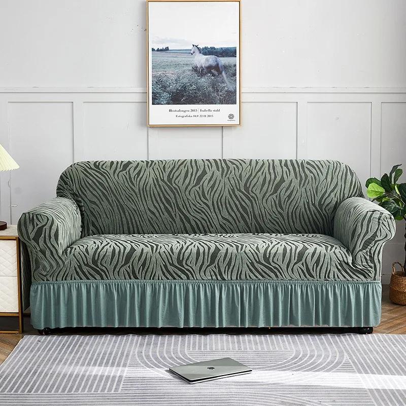 Cover With Skirt Elastic Elasticized Sofa Cover For Living Room1/2/3/4 Seat Armchair Cover Shape Home Furniture Couchcover Jacquard Living Sofa
