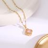 Elegant Gold-Plated Chinese-Style Four-Leaf Clover Necklace with Imitation Hetian Jade Pendant for Women