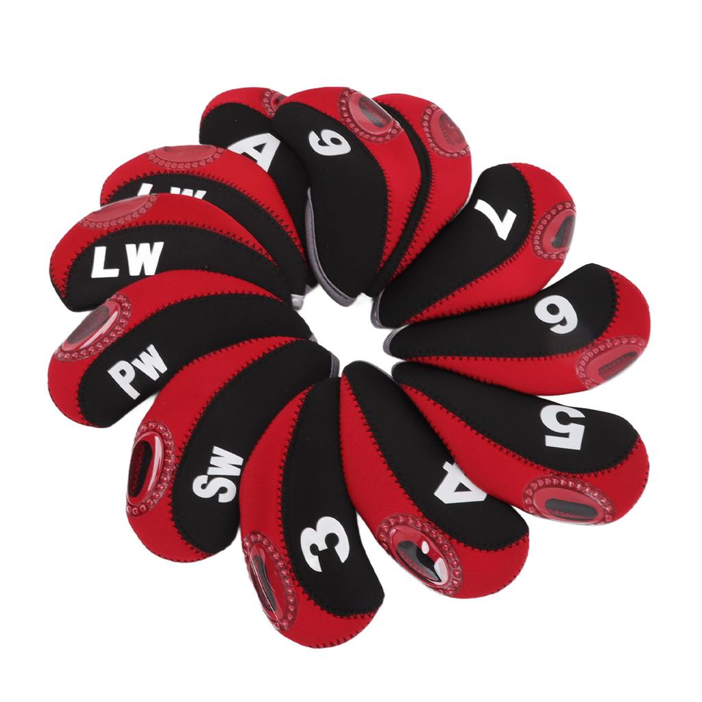 12 Pcs Golf Iron Head Cover Set Club Headcover Set with Numbers Red Fits Most Clubs