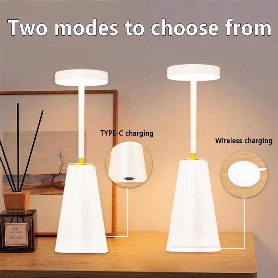 Rechargeable LED Desk Lamp Wireless Charging Metal Table Lamp Eye Protection Bedside Reading Light Home Office Bar Ambient Light