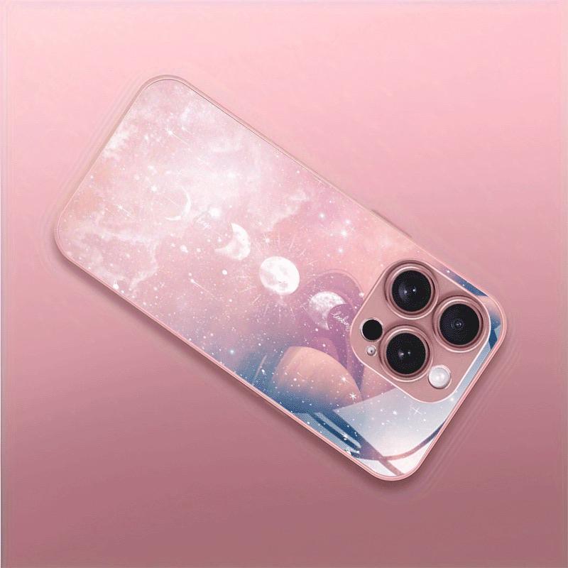 Full Moon Design Pattern Metallic Paint Glass Hard Phone Case For iPhone 11 12 13 14 15 16 17 Pro Max 15 Plus 17 Air 16E Cover