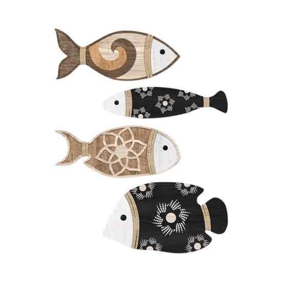 4Pcs/Set Nautical Wooden Fish Wall Decoration Farmhouse Rustic Fish Wall Art Sculpture Home Living Room Bathroom Wall Decorative Sign
