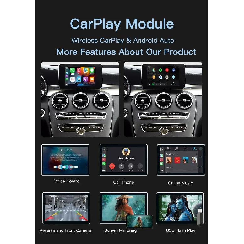 AUTOABC Wireless Carplay Android Auto adapter for Mercedes benz A B C W205 W176 GLA GLC GLE GLE CLA GLS NTG5.0 2015-2018