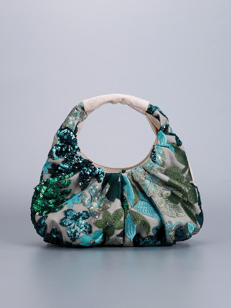 Fashion Sequins Embroidery Women Handbags Ruched Hobos Small Tote Bag Sweet Cute Flower Beach Bags Shiny Summer Bag 2025