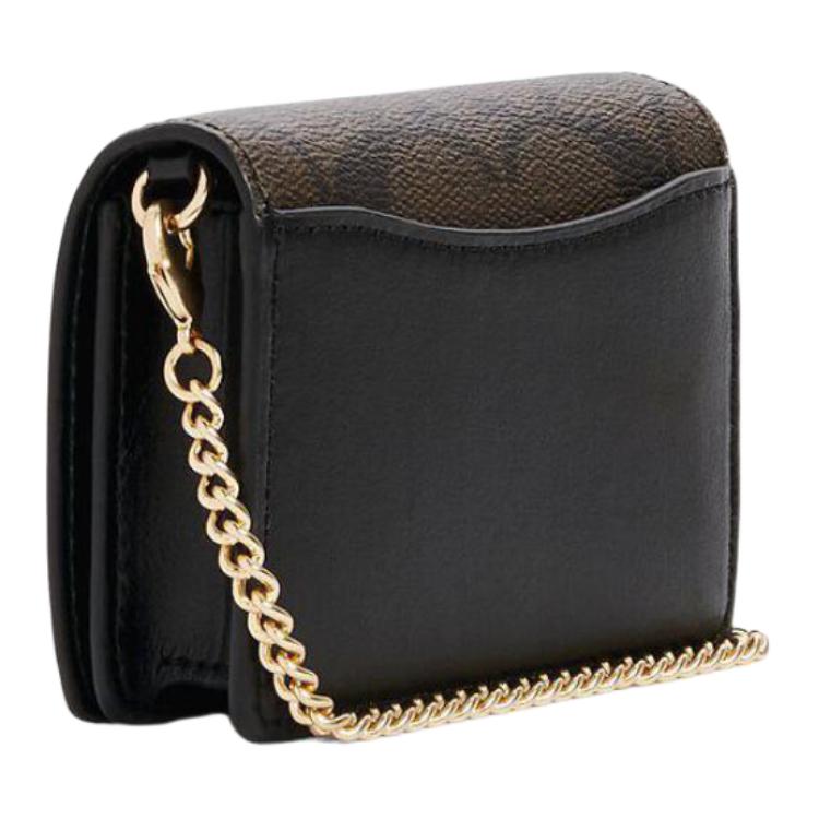 Coach Kette 10 Schnappverschluss Monogramm Canvas Und Leder Ketten Geldbörse Umhängetasche Mini Damen Taschen Dunkelbraun 6650-IMAA8